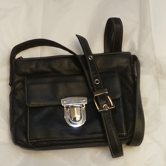 Vintage Black Leather Perlina crossbody bag
